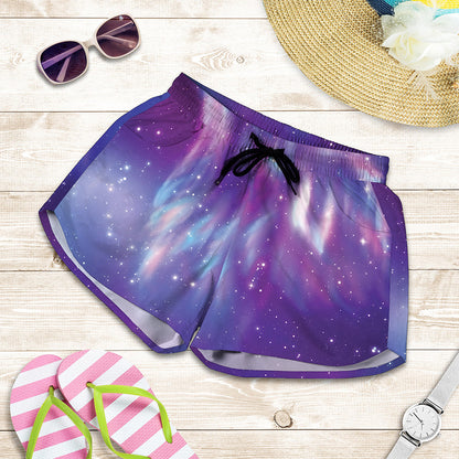 Galaxy Howling Wolf Spirit Print Women's Shorts