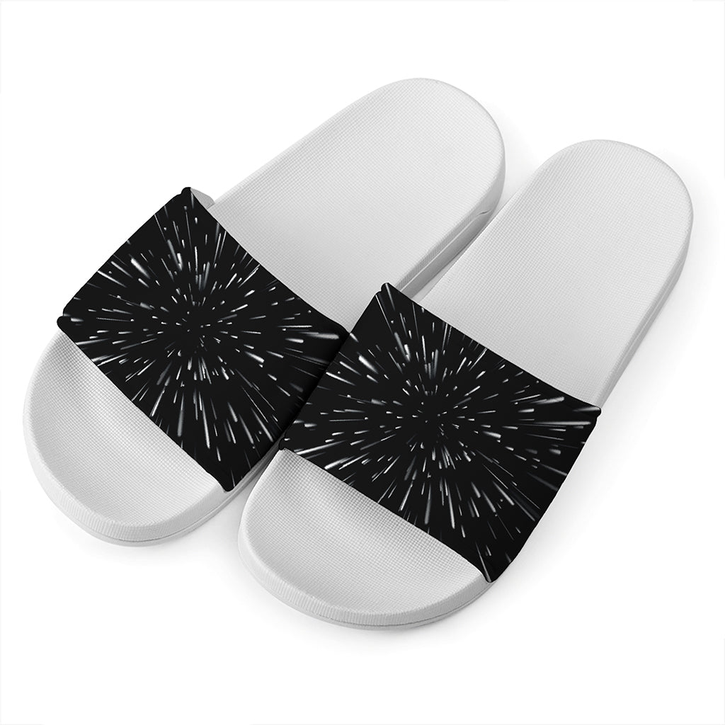 Galaxy Hyperspace Print White Slide Sandals