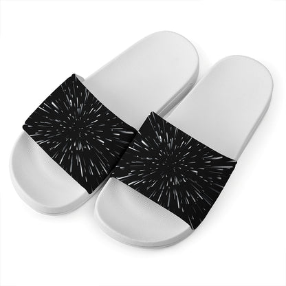 Galaxy Hyperspace Print White Slide Sandals