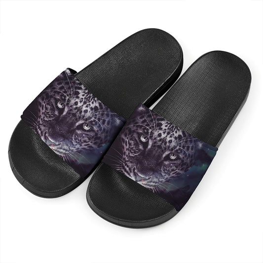 Galaxy Jaguar Print Black Slide Sandals