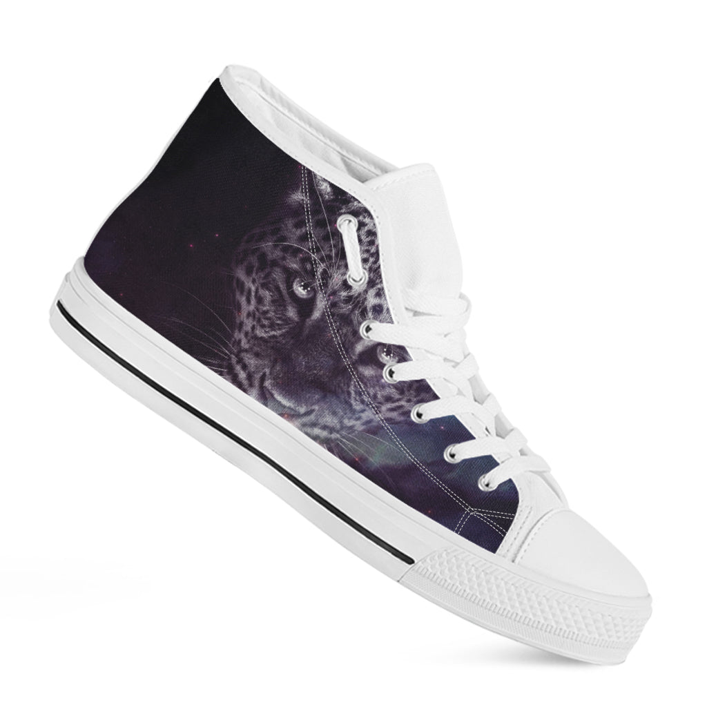 Galaxy Jaguar Print White High Top Shoes