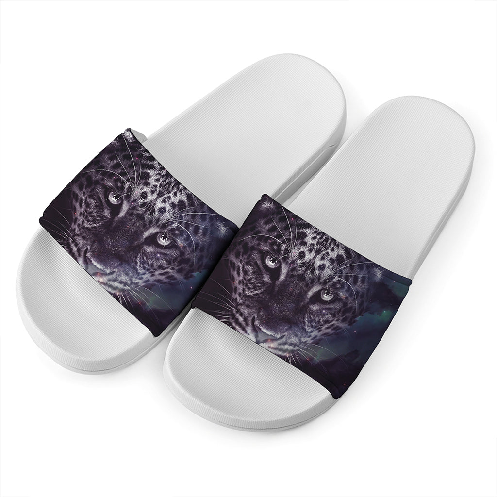 Galaxy Jaguar Print White Slide Sandals