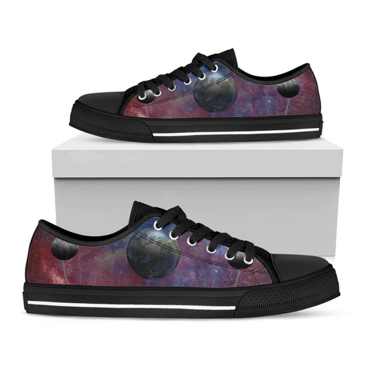 Galaxy Lunar Phase Print Black Low Top Shoes 