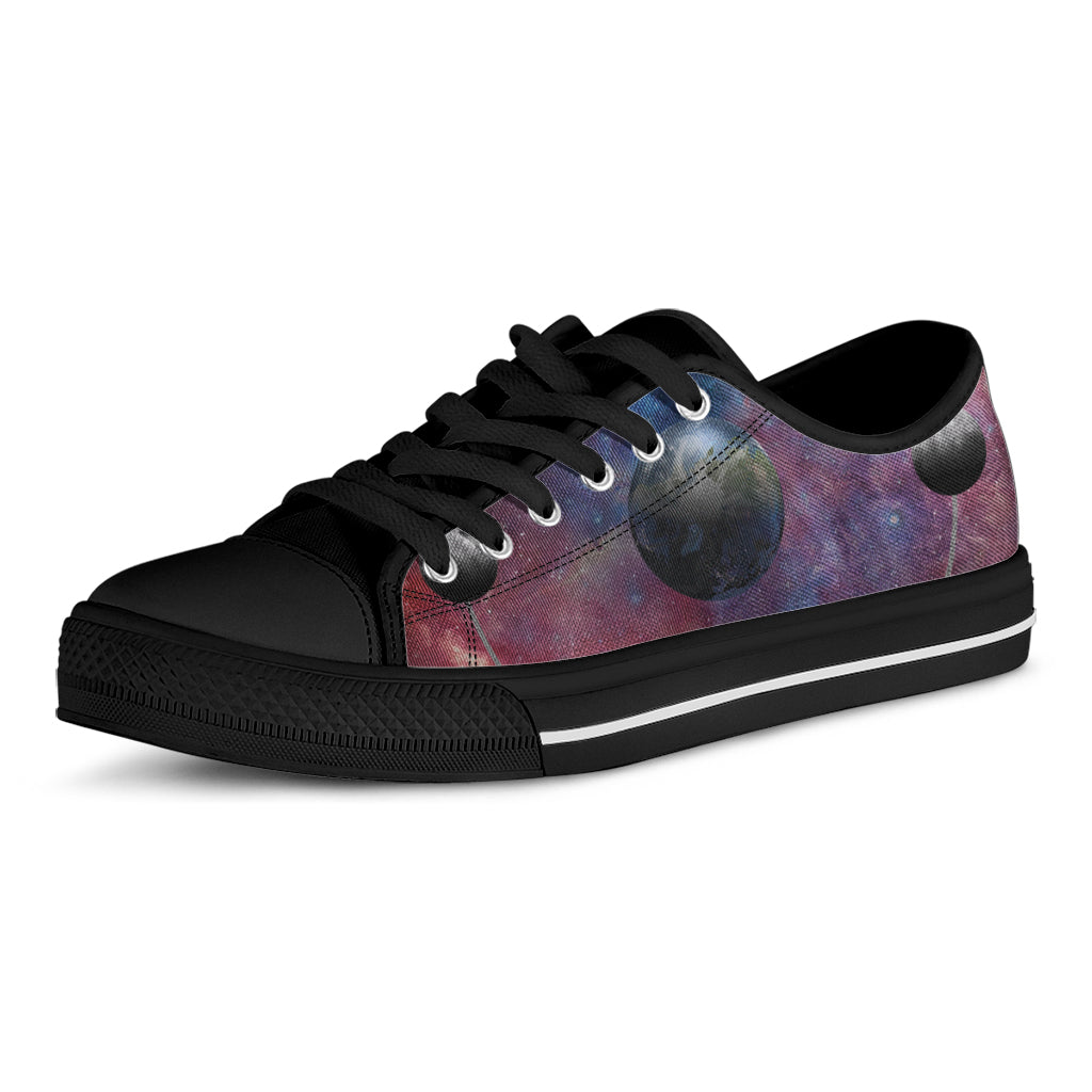 Galaxy Lunar Phase Print Black Low Top Shoes 