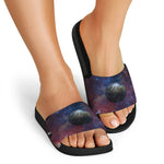 Galaxy Lunar Phase Print Black Slide Sandals