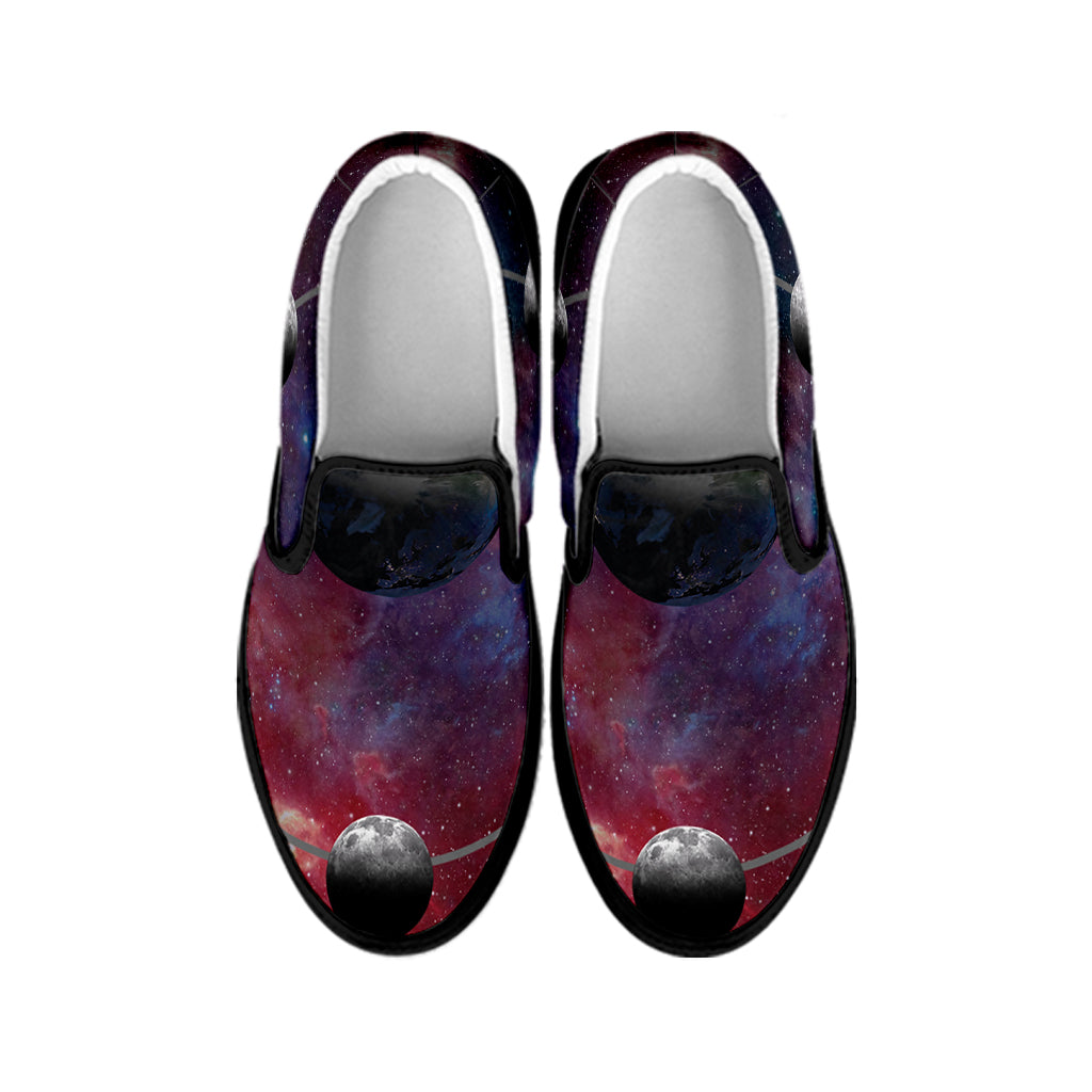 Galaxy Lunar Phase Print Black Slip On Shoes