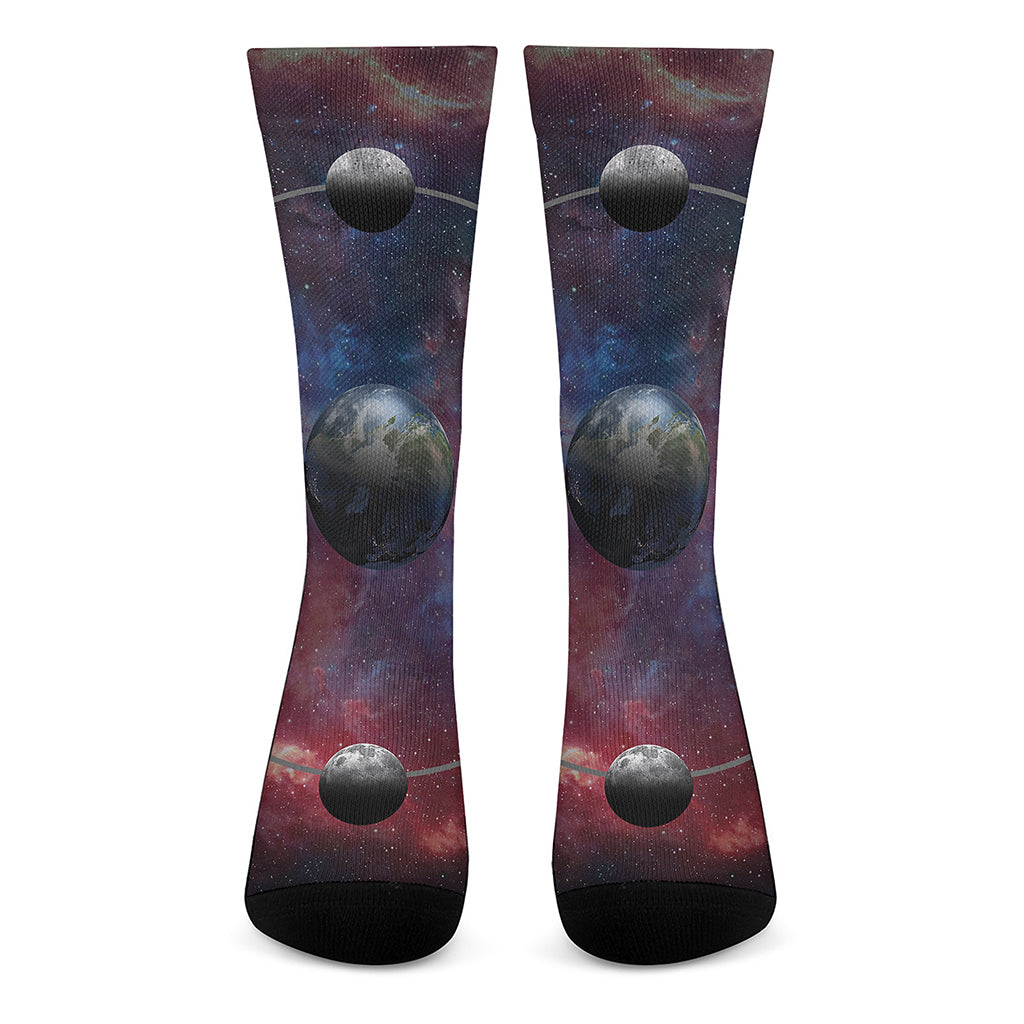 Galaxy Lunar Phase Print Crew Socks
