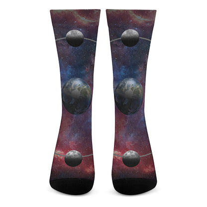 Galaxy Lunar Phase Print Crew Socks