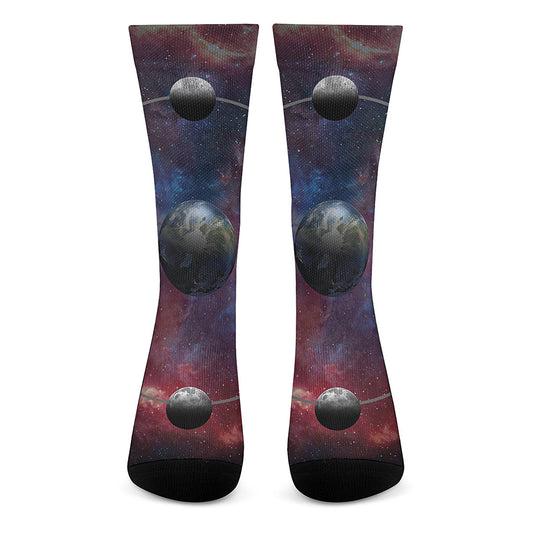 Galaxy Lunar Phase Print Crew Socks