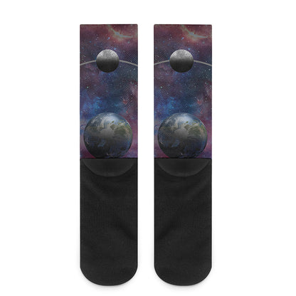 Galaxy Lunar Phase Print Crew Socks