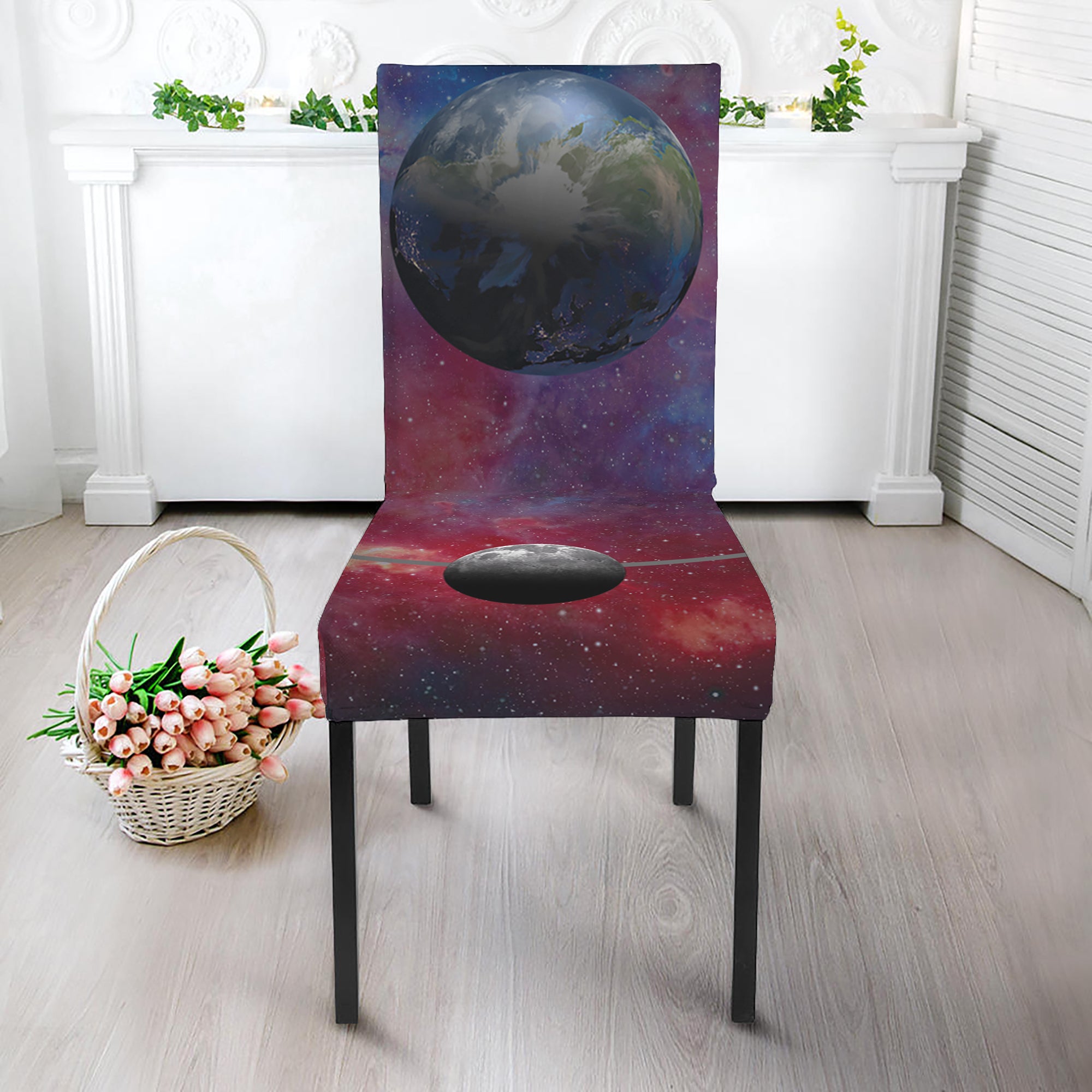 Galaxy Lunar Phase Print Dining Chair Slipcover