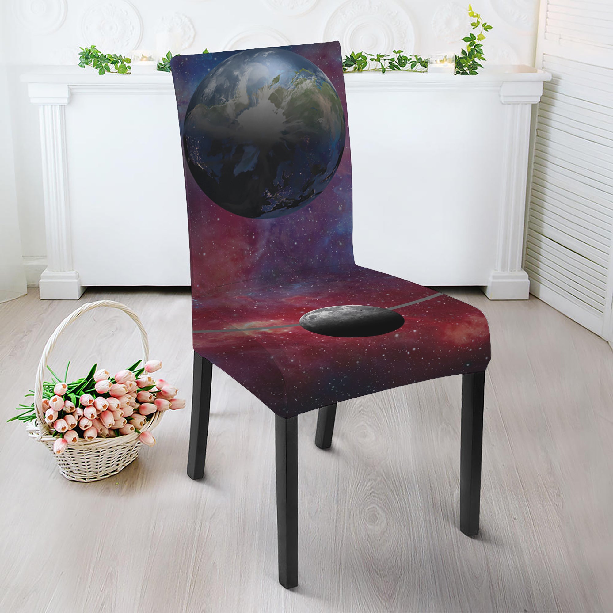 Galaxy Lunar Phase Print Dining Chair Slipcover