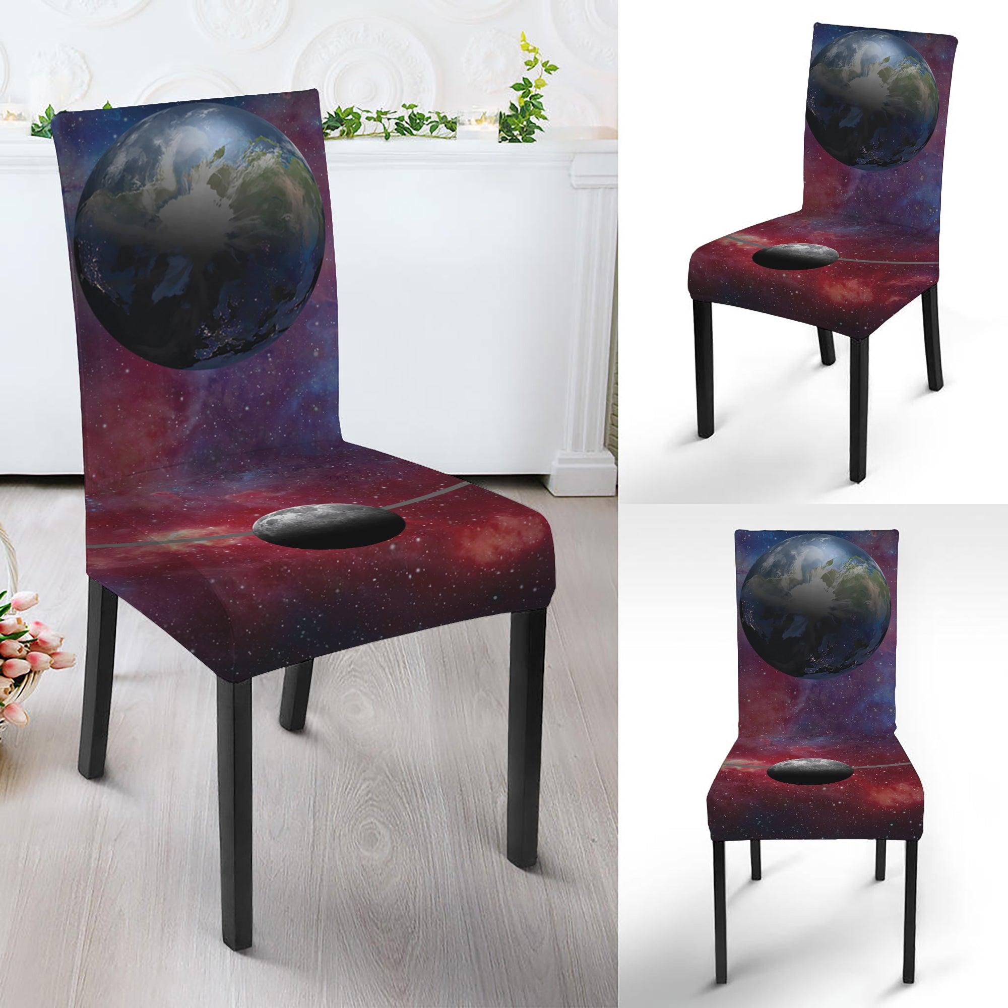 Galaxy Lunar Phase Print Dining Chair Slipcover