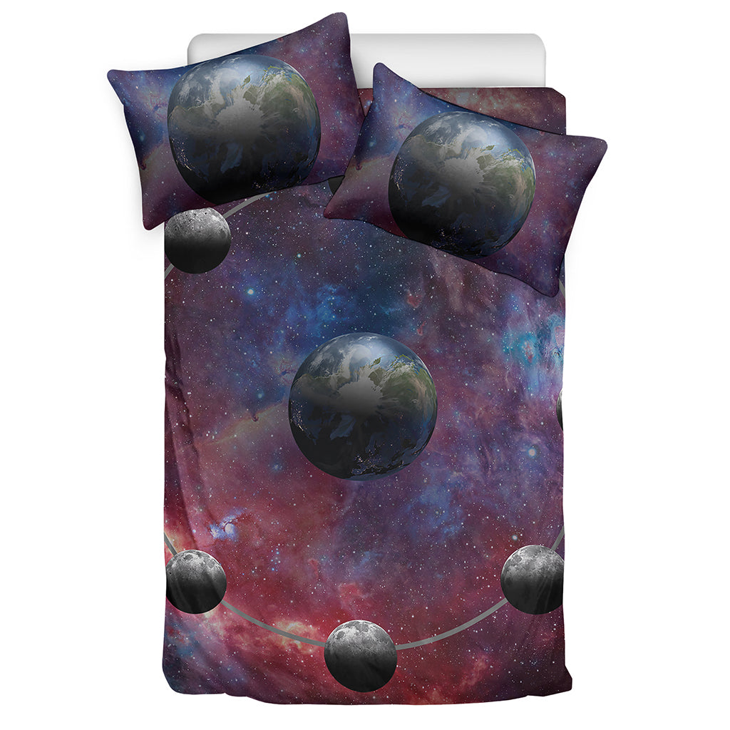 Galaxy Lunar Phase Print Duvet Cover Bedding Set