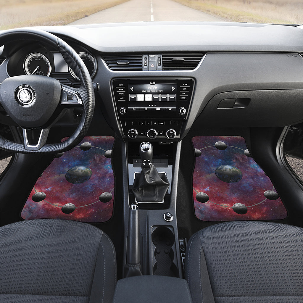 Galaxy Lunar Phase Print Front and Back Car Floor Mats