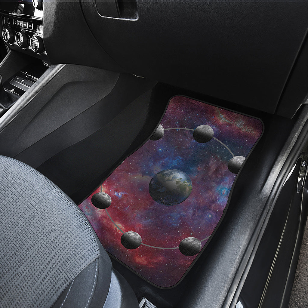 Galaxy Lunar Phase Print Front and Back Car Floor Mats