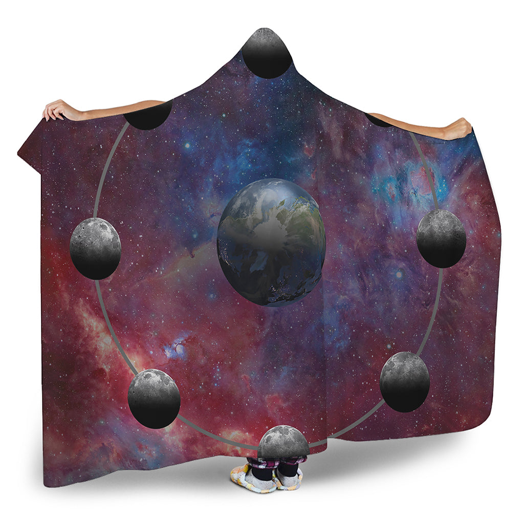 Galaxy Lunar Phase Print Hooded Blanket