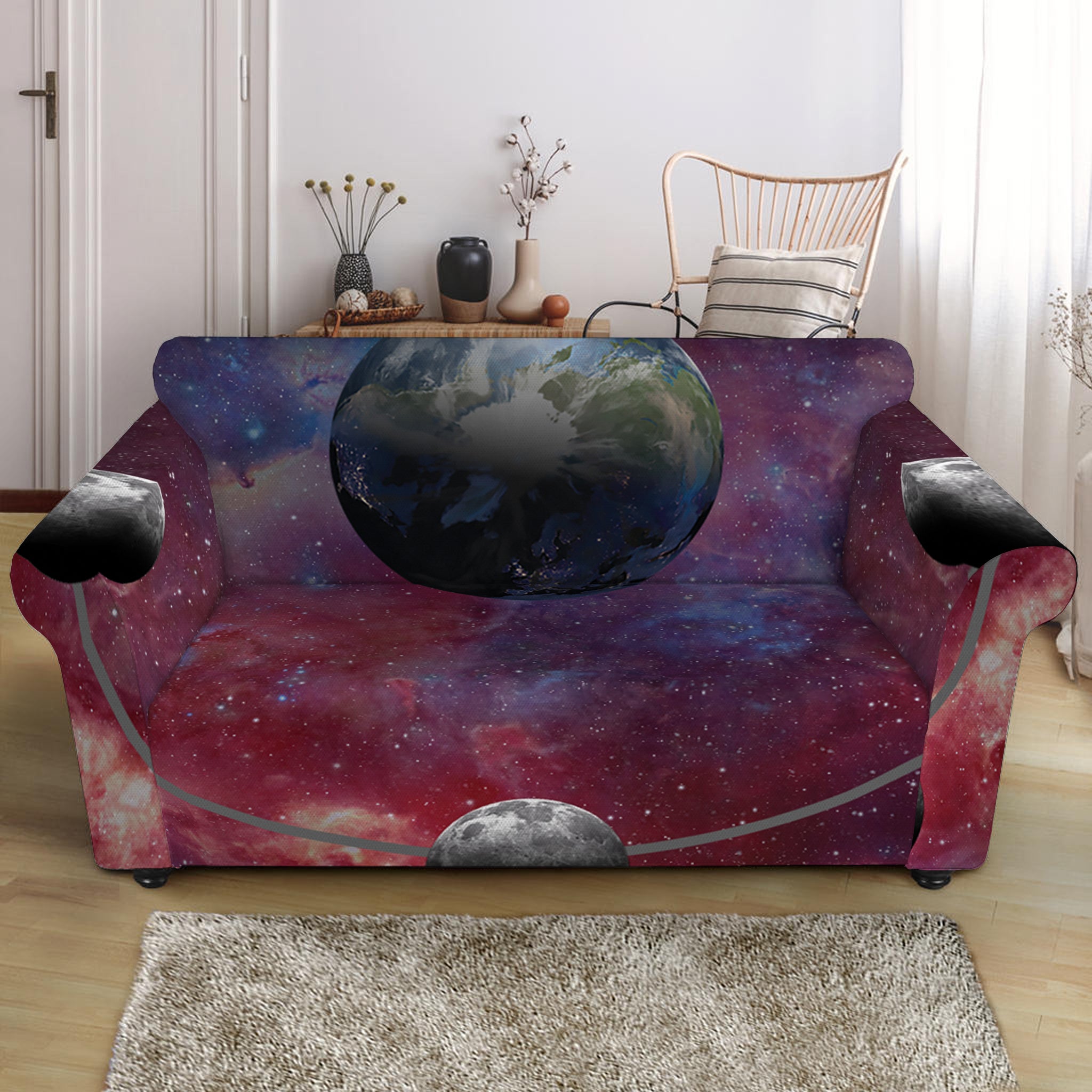 Galaxy Lunar Phase Print Loveseat Slipcover