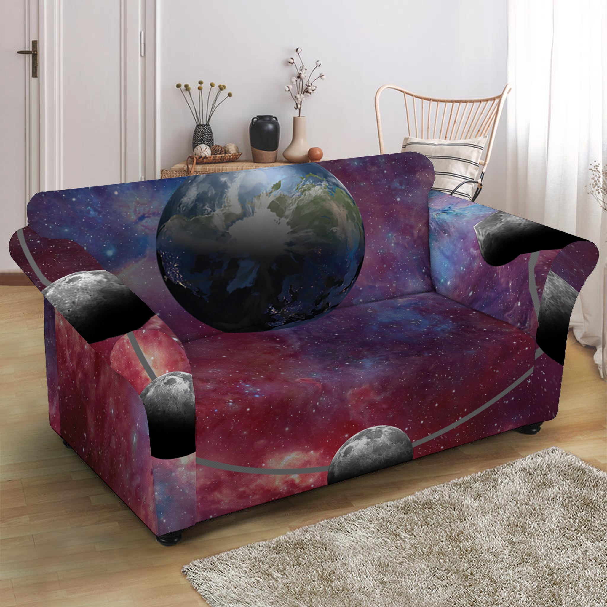 Galaxy Lunar Phase Print Loveseat Slipcover