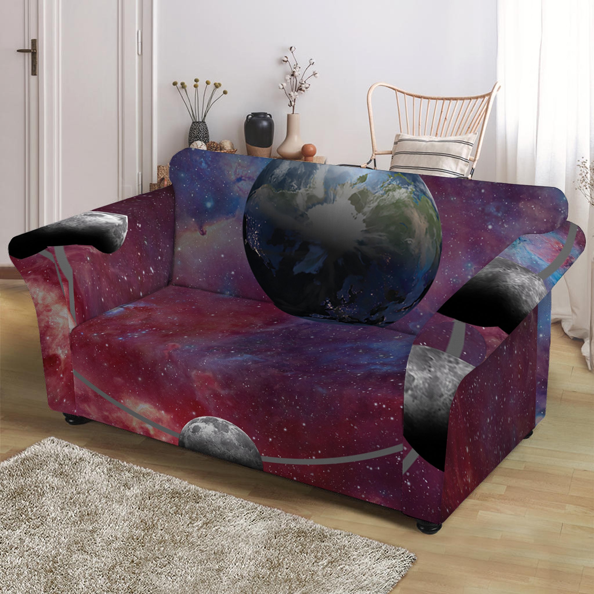 Galaxy Lunar Phase Print Loveseat Slipcover