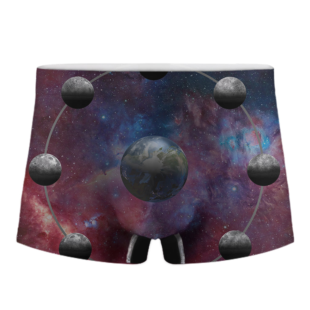 Galaxy Lunar Phase Print Men's Boxer Briefs