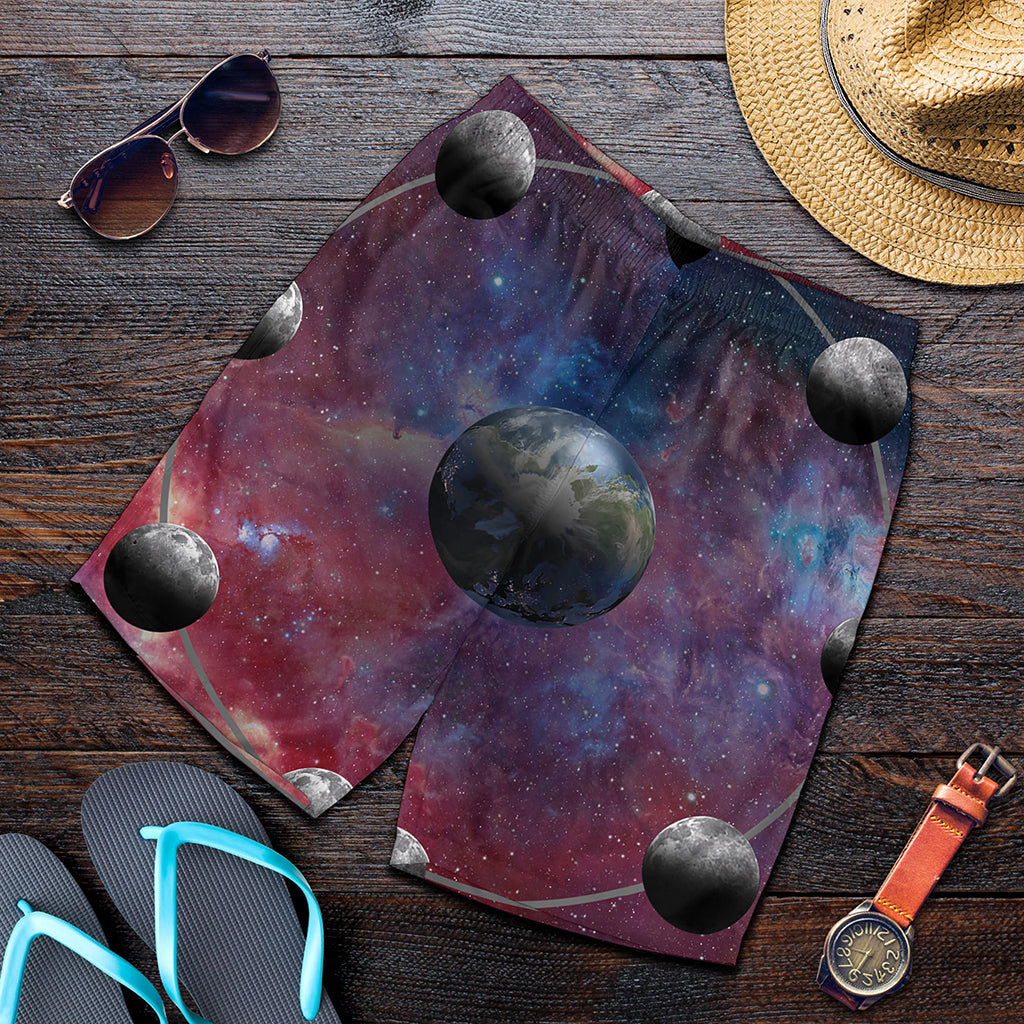 Galaxy Lunar Phase Print Men's Shorts