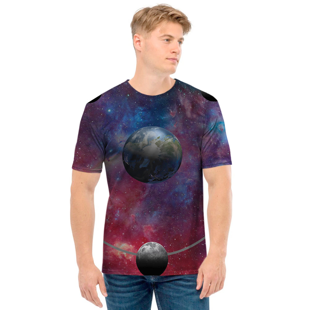 Galaxy Lunar Phase Print Men's T-Shirt