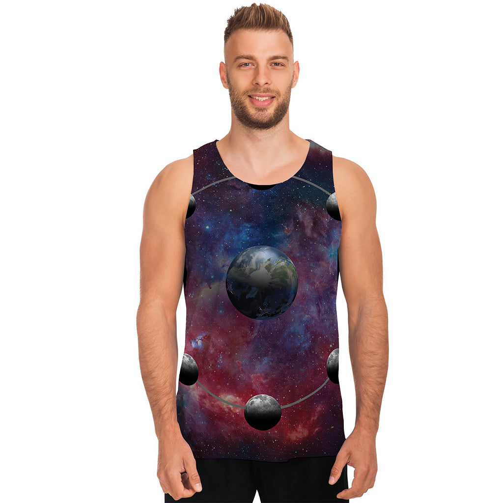Galaxy Lunar Phase Print Men's Tank Top
