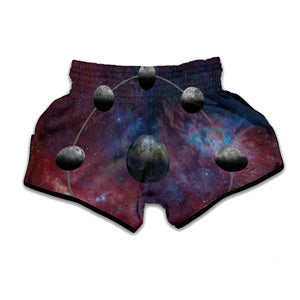 Galaxy Lunar Phase Print Muay Thai Boxing Shorts