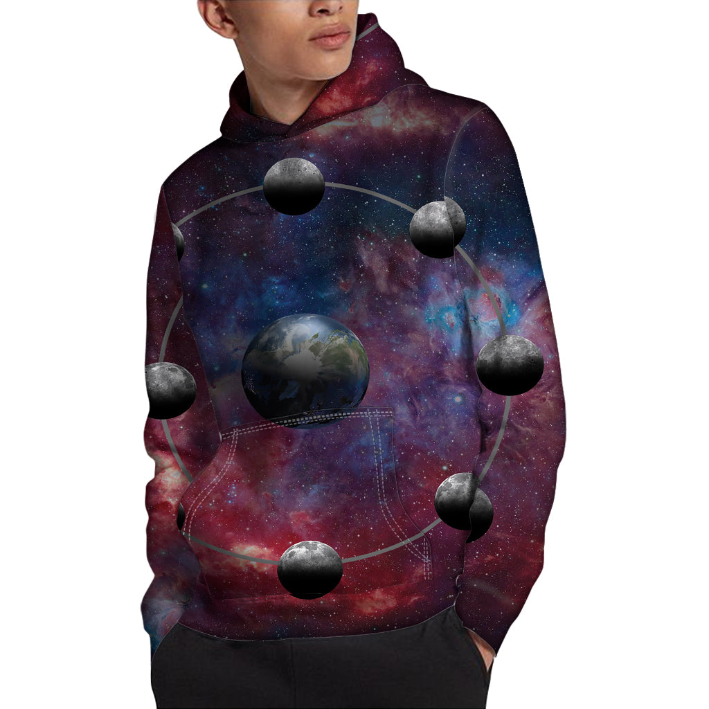 Galaxy Lunar Phase Print Pullover Hoodie