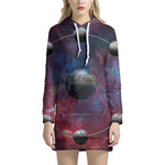 Galaxy Lunar Phase Print Pullover Hoodie Dress
