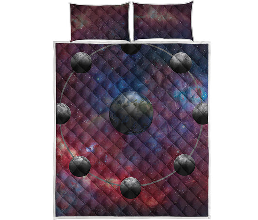 Galaxy Lunar Phase Print Quilt Bed Set