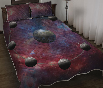 Galaxy Lunar Phase Print Quilt Bed Set