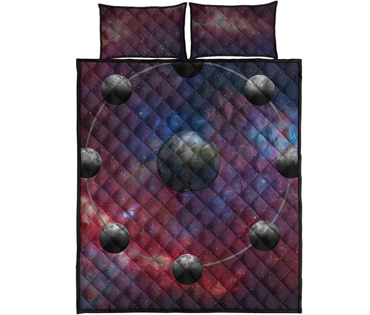 Galaxy Lunar Phase Print Quilt Bed Set