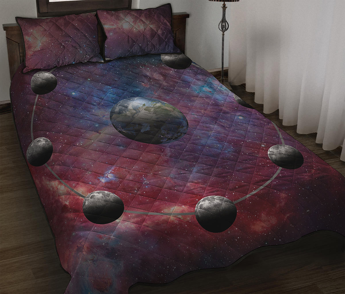 Galaxy Lunar Phase Print Quilt Bed Set