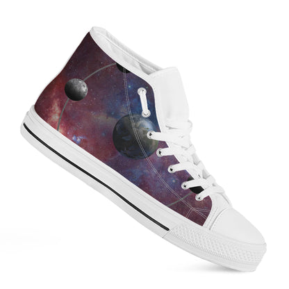 Galaxy Lunar Phase Print White High Top Shoes