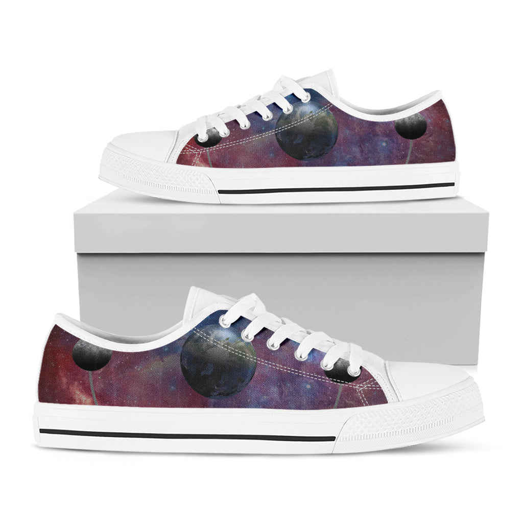 Galaxy Lunar Phase Print White Low Top Shoes