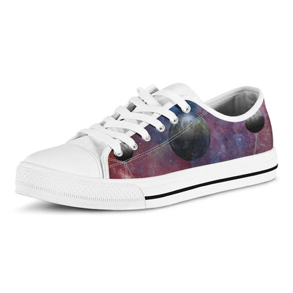 Galaxy Lunar Phase Print White Low Top Shoes