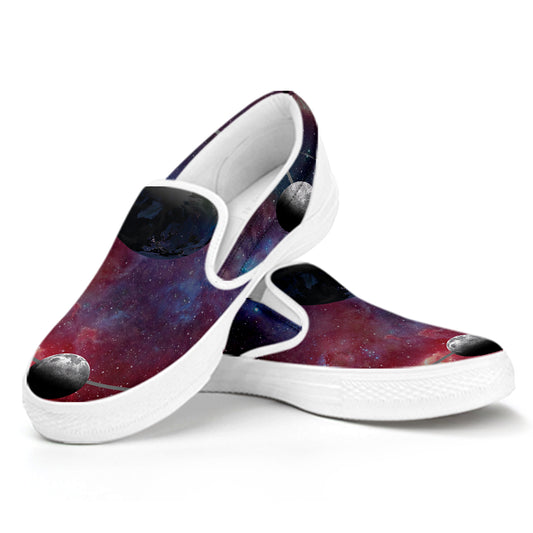 Galaxy Lunar Phase Print White Slip On Shoes