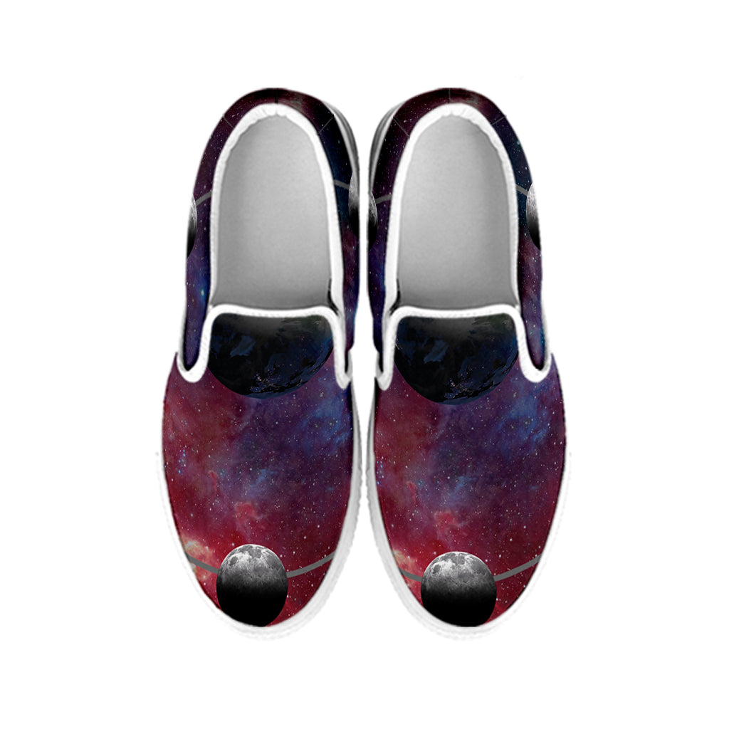 Galaxy Lunar Phase Print White Slip On Shoes