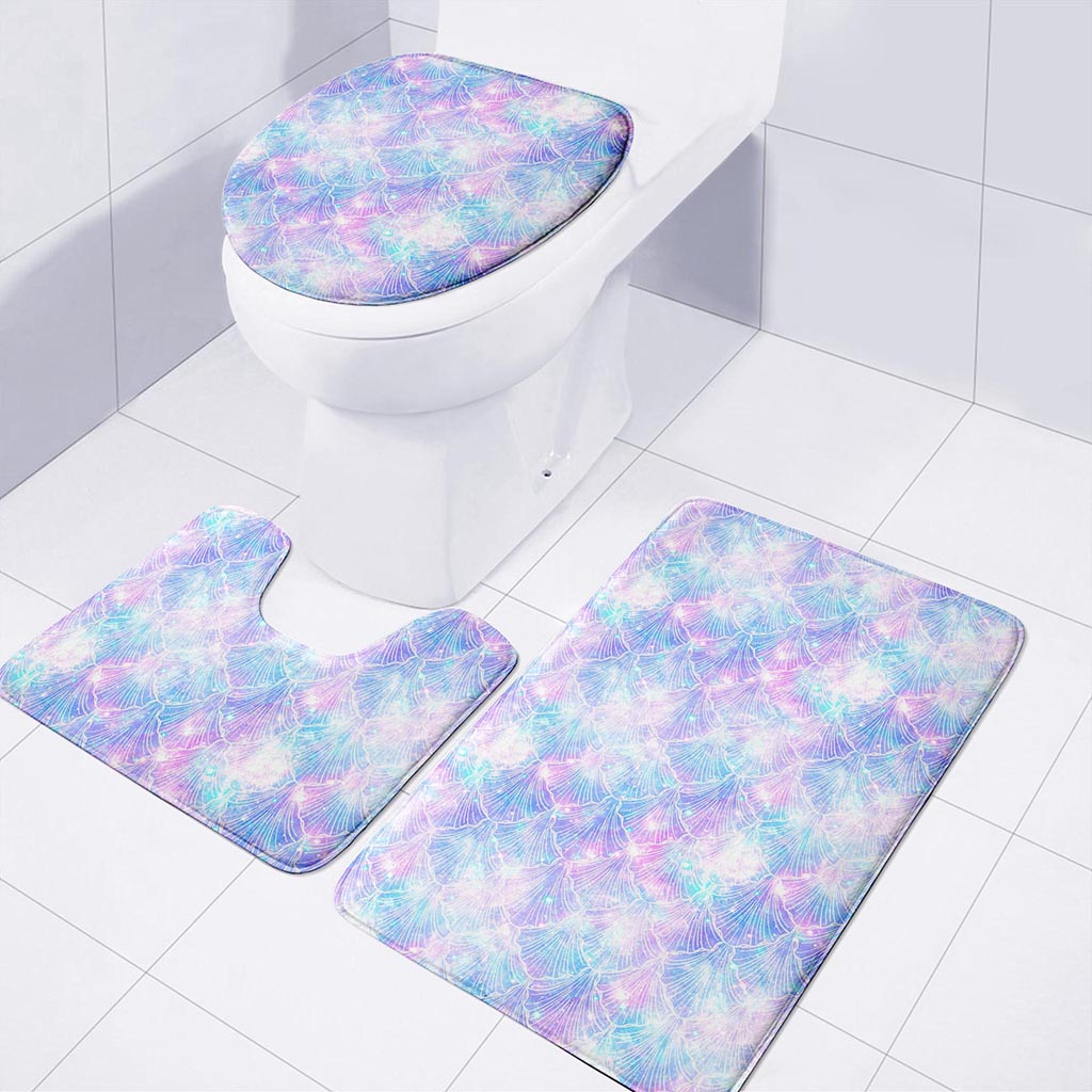 Galaxy Mermaid Scales Pattern Print 3 Piece Bath Mat Set