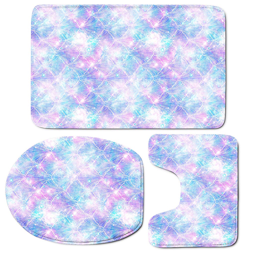 Galaxy Mermaid Scales Pattern Print 3 Piece Bath Mat Set