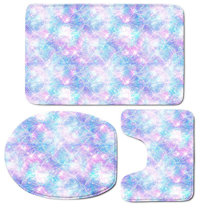 Galaxy Mermaid Scales Pattern Print 3 Piece Bath Mat Set