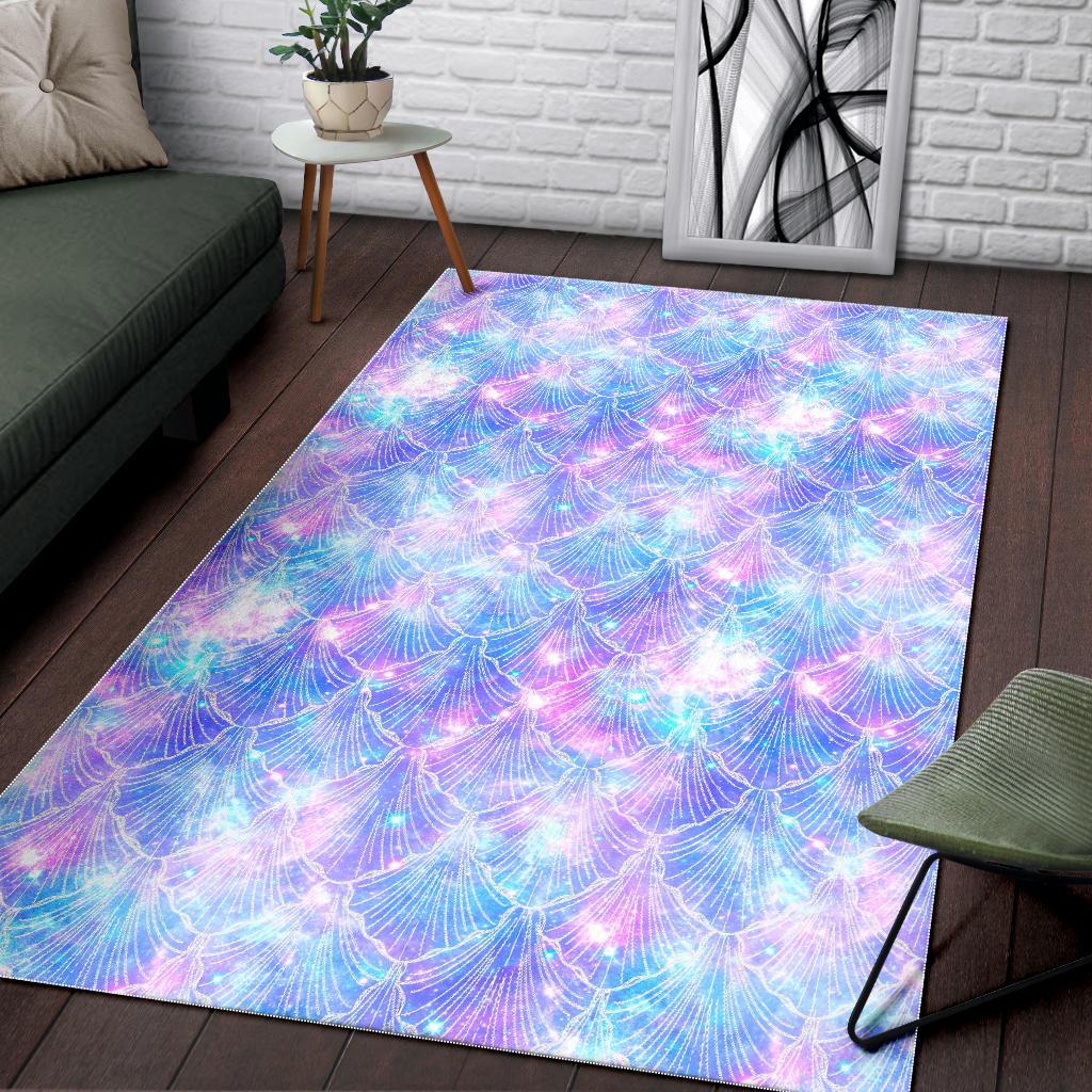 Galaxy Mermaid Scales Pattern Print Area Rug GearFrost