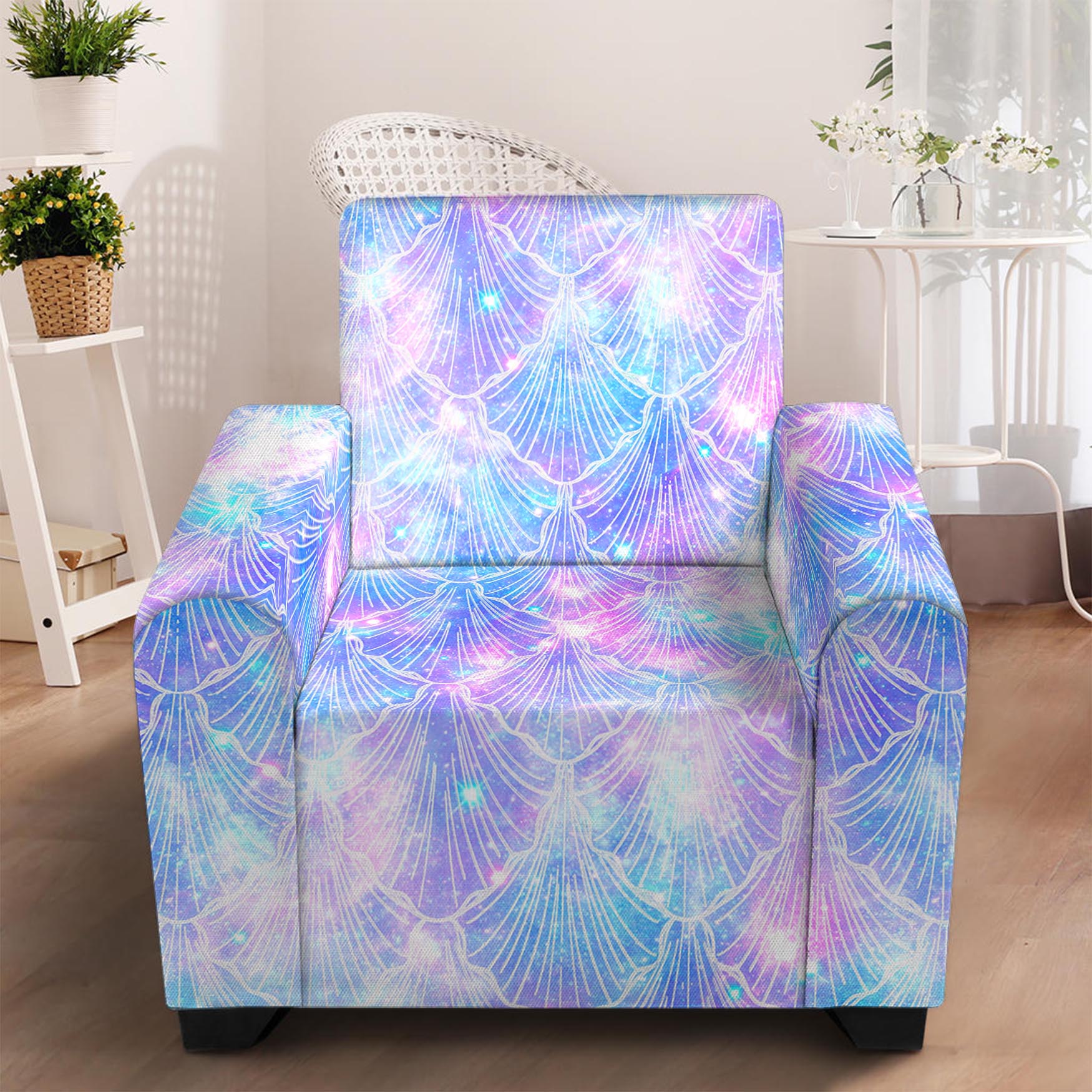 Galaxy Mermaid Scales Pattern Print Armchair Slipcover