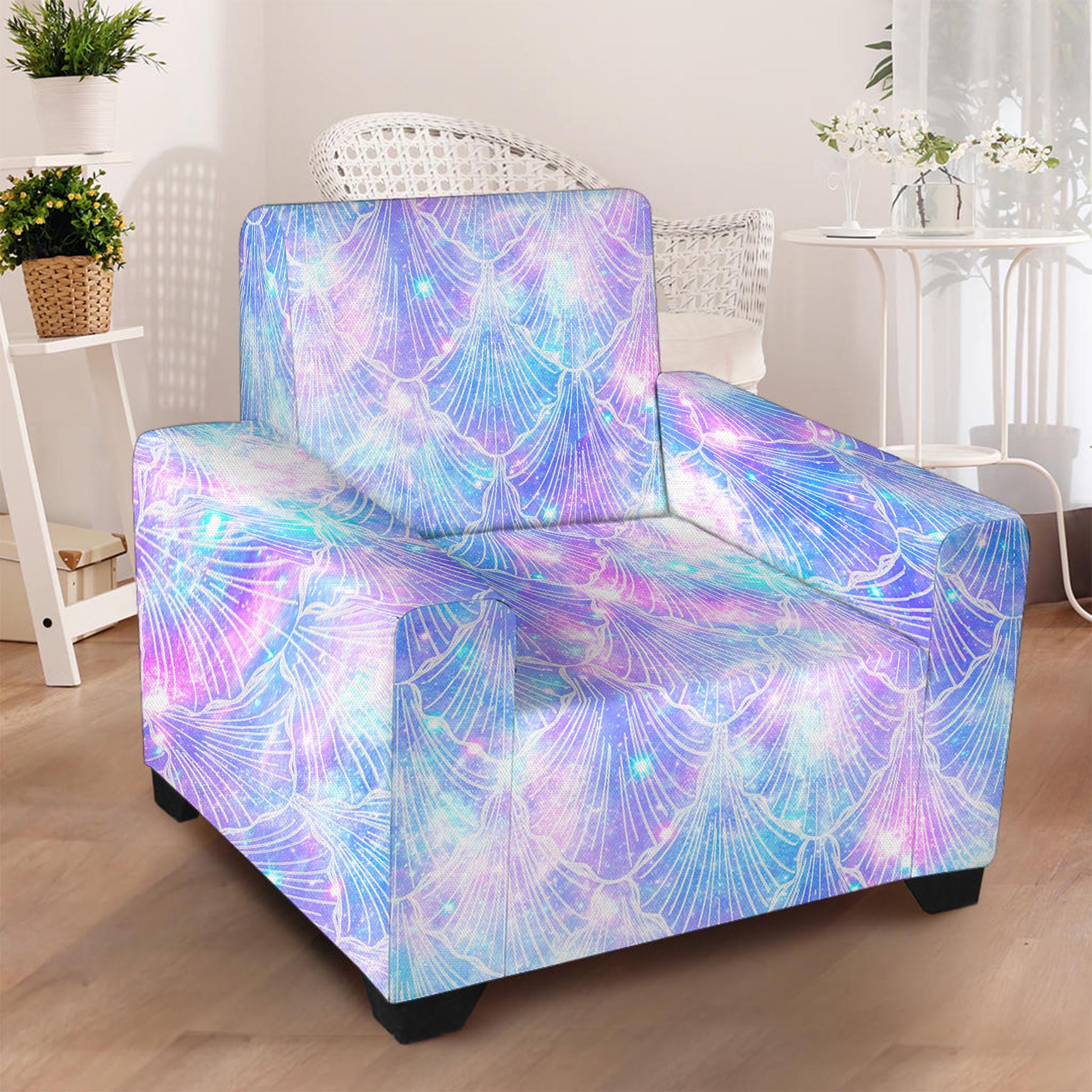 Galaxy Mermaid Scales Pattern Print Armchair Slipcover