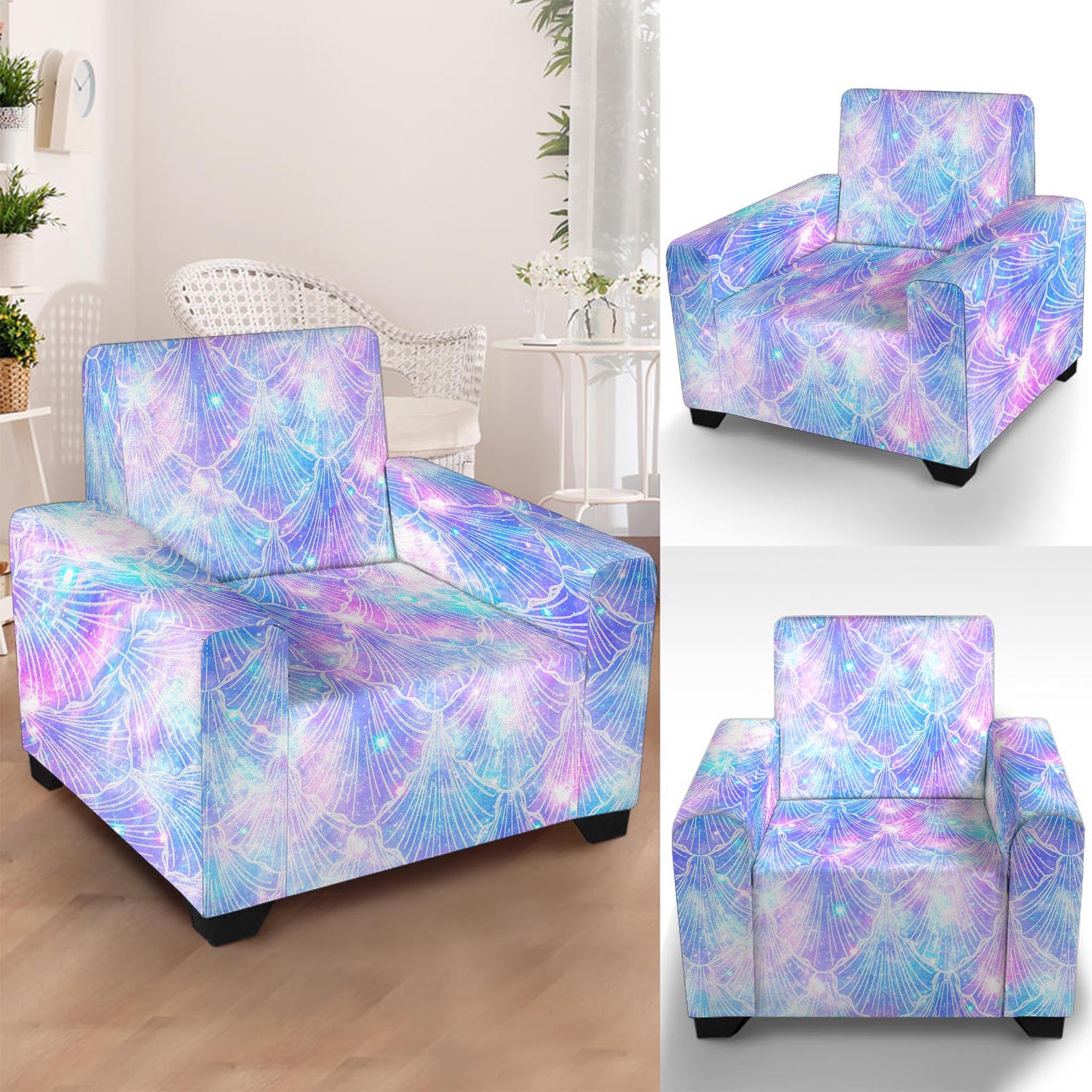 Galaxy Mermaid Scales Pattern Print Armchair Slipcover