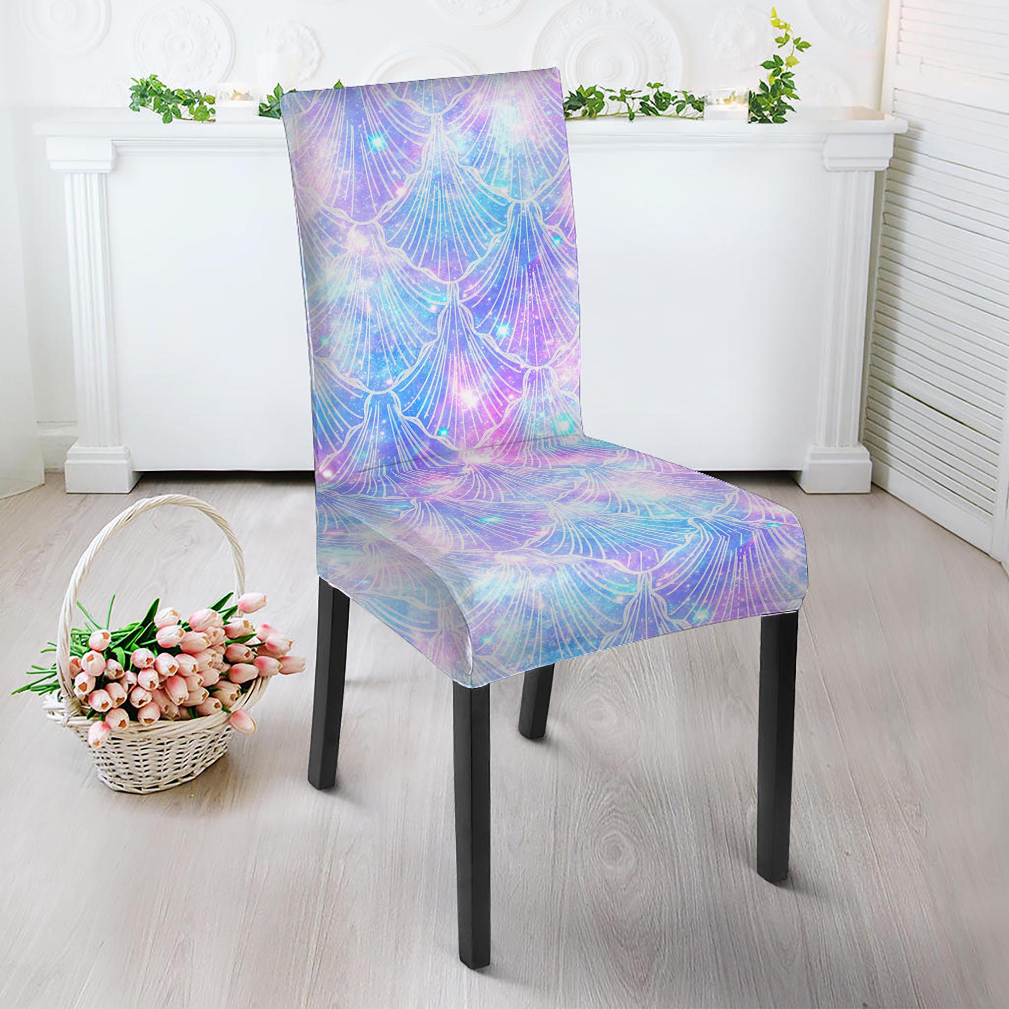 Galaxy Mermaid Scales Pattern Print Dining Chair Slipcover