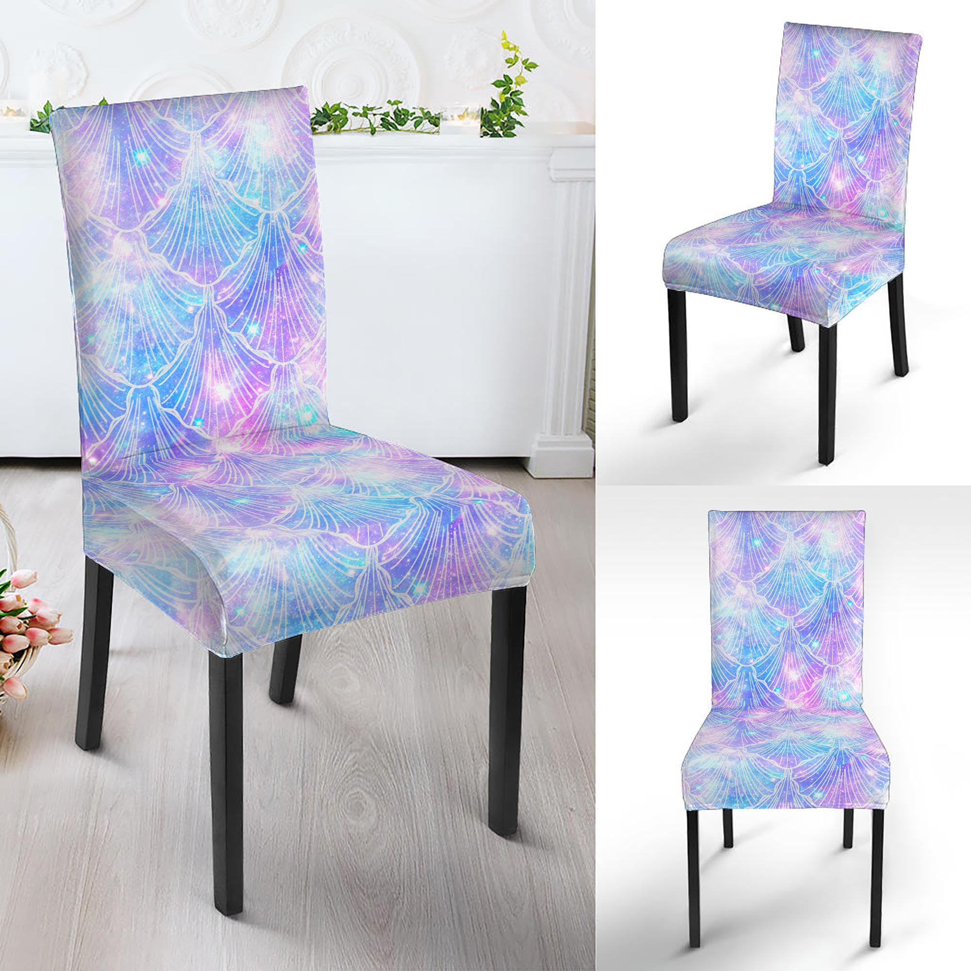 Galaxy Mermaid Scales Pattern Print Dining Chair Slipcover