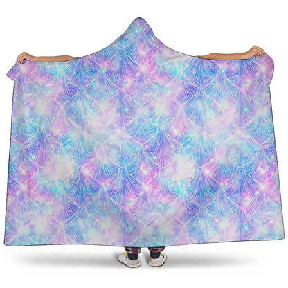 Galaxy Mermaid Scales Pattern Print Hooded Blanket